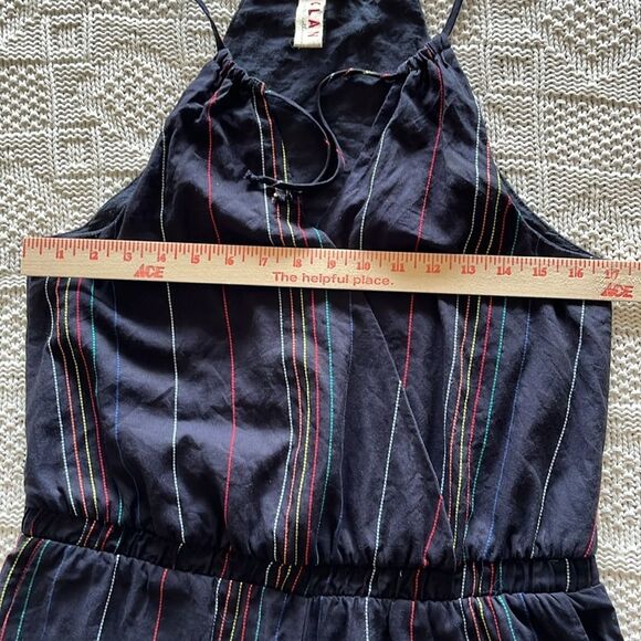 Anthropologie Dolan Left Coast Navy Embroidered Striped Cotton Halter Jumpsuit - Picture 14 of 16